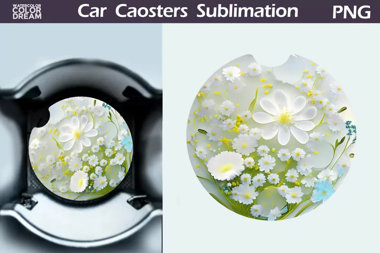 Wildflowers Car Coaster | 3D Flowers Round Coaster