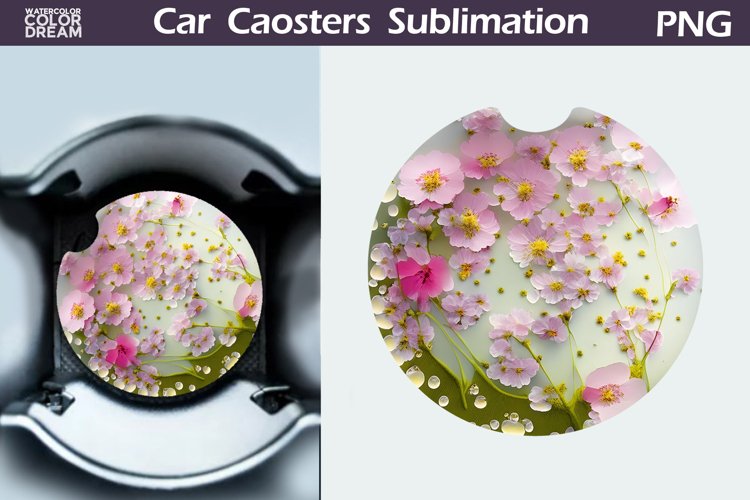 Wildflowers Car Coaster | 3D Flowers Round Coaster example image 1