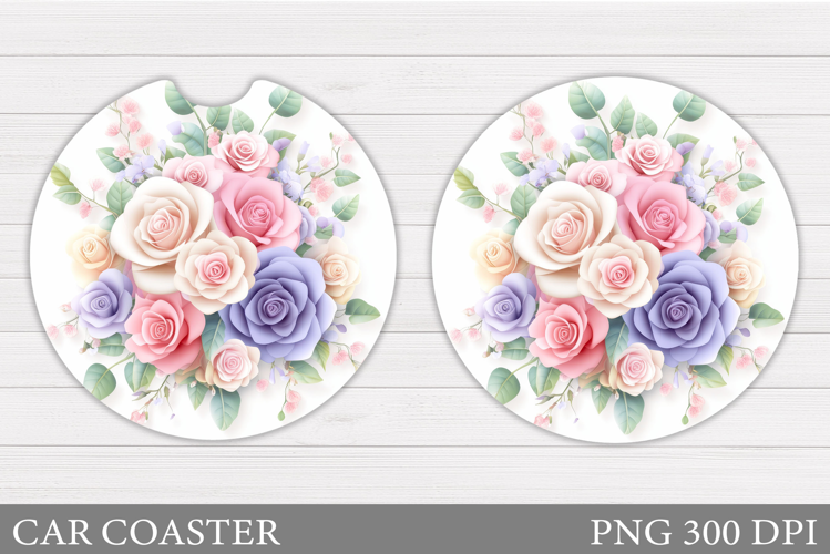 Roses Car Coaster Sublimation. Flowers Car Coaster Design