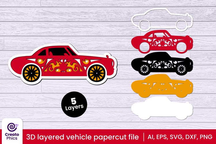 3D layered car papercut file| vehicle laser cut craft svg