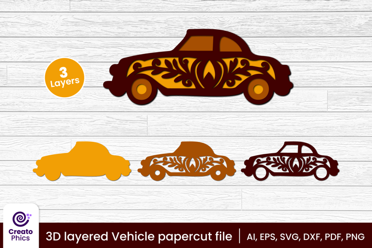 3D layered car papercut file| vehicle laser cut craft svg