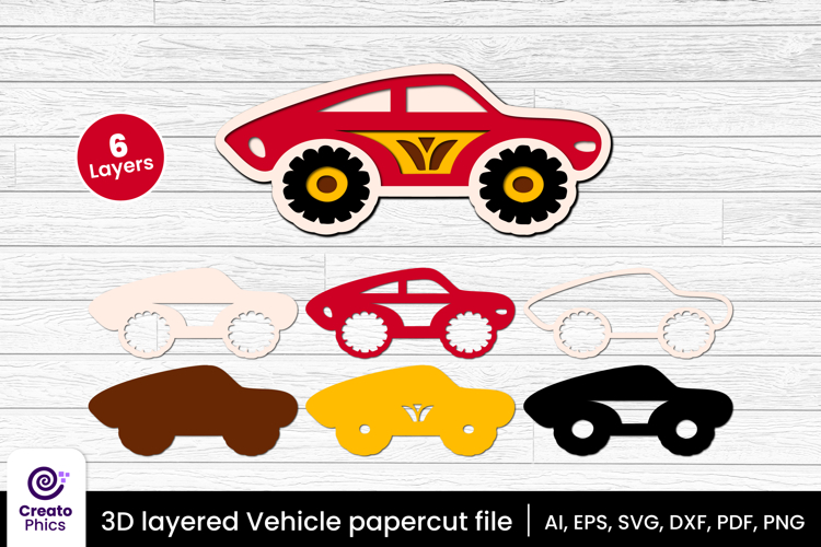 3D layered car papercut file| vehicle laser cut craft svg