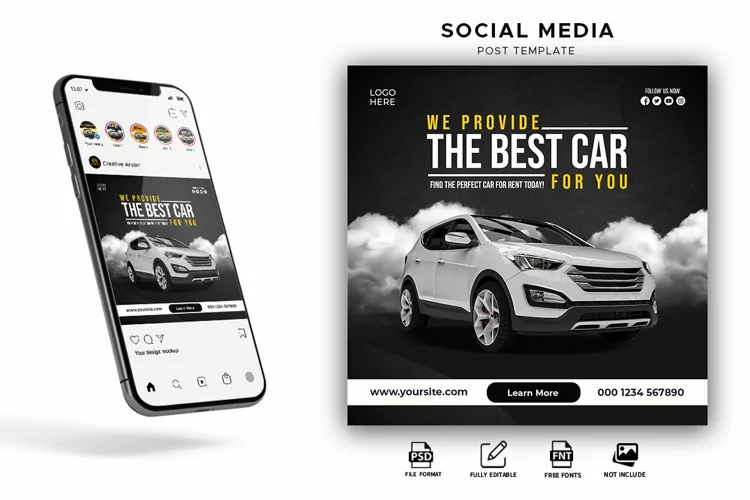 Car Rental Instagram Social Media Ad Post Design