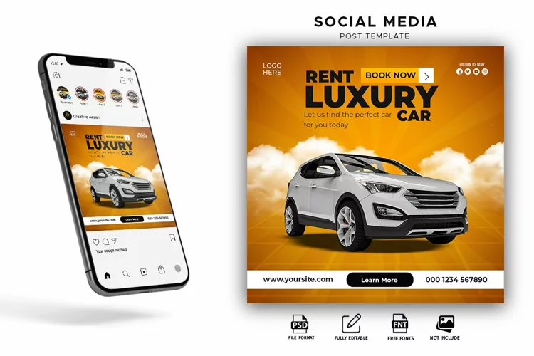 Car Rentals Instagram Social Media Banner Post Template