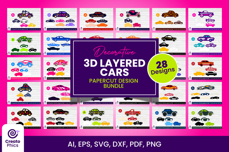3D layered car papercut file | vehicle laser cut SVG bundle