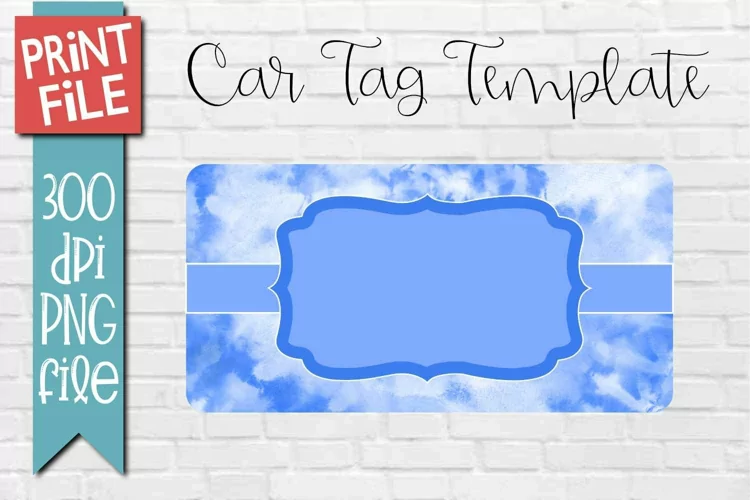 Car Tag Template PNG | Blue Tie Dye Pattern