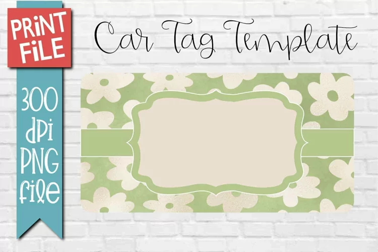 Car Tag Template PNG | Green Flower Pattern Sublimation