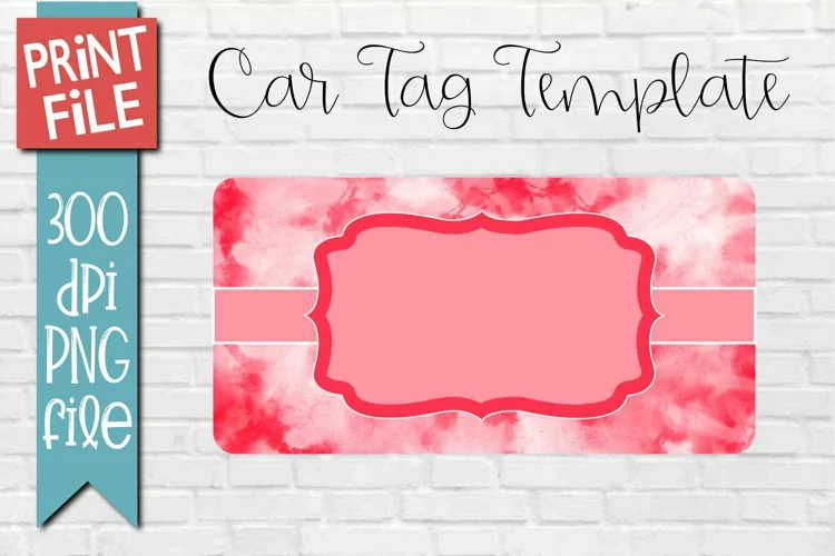 Car Tag Template PNG | Pink Tie Dye Pattern