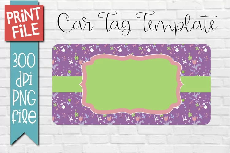 Car Tag Template PNG | Purple and Green Floral