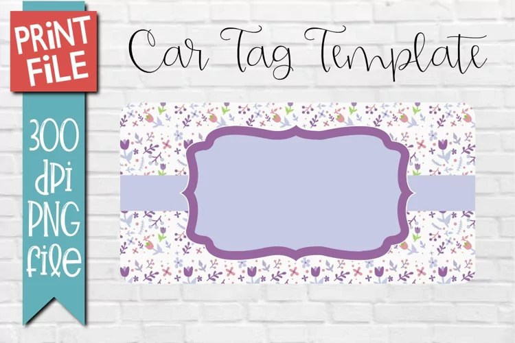 Car Tag Template PNG | Purple and White Floral