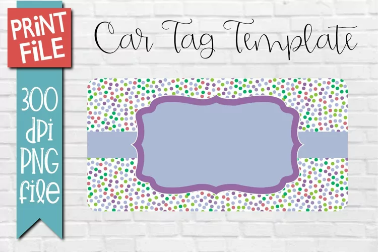 Car Tag Template PNG |Purple Polka Dot Pattern