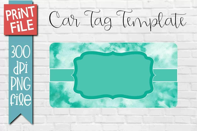 Car Tag Template PNG | Teal Tie Dye Pattern