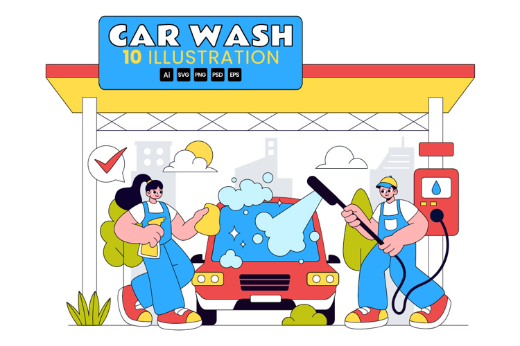10 Car Wash Vector Illustration