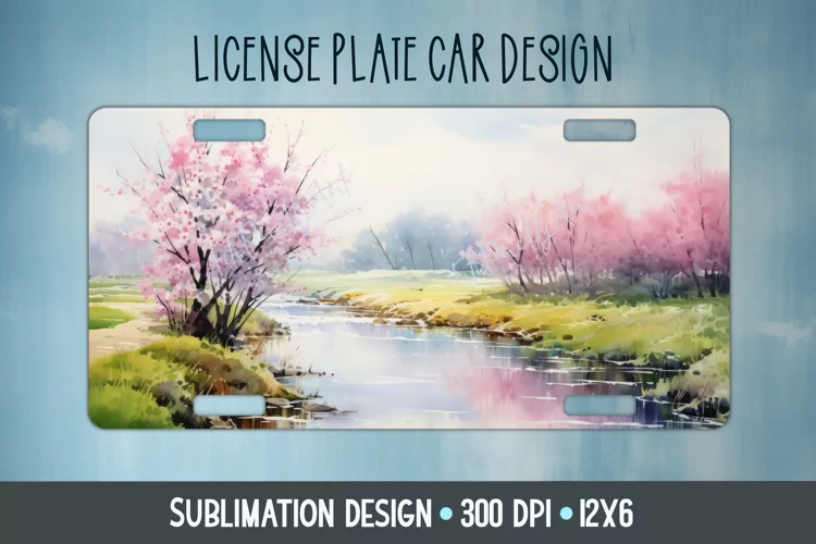 Cherry Blossom Car Plate Sublimation Design Png