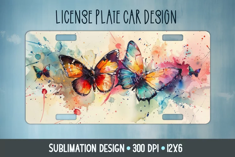 Butterfly Car Plate Sublimation Design Png