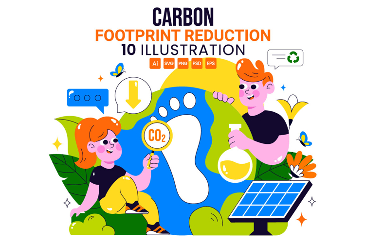 10 Carbon Footprint Reduction Illustration