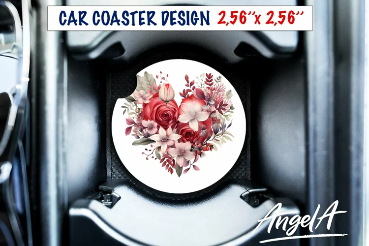 Flowers car coaster / floral coaster / car coaster heart