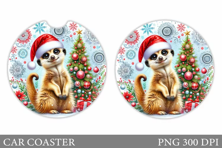 Cute Meercat Car Coaster. Christmas Car Coaster Sublimation