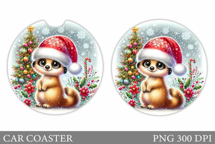 Cute Meercat Car Coaster. Christmas Car Coaster Sublimation