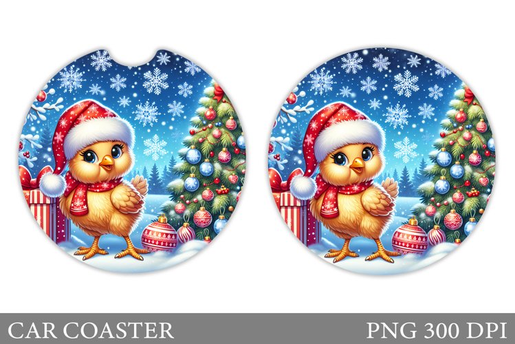 Cute Chicken Car Coaster. Christmas Car Coaster Design example image 1