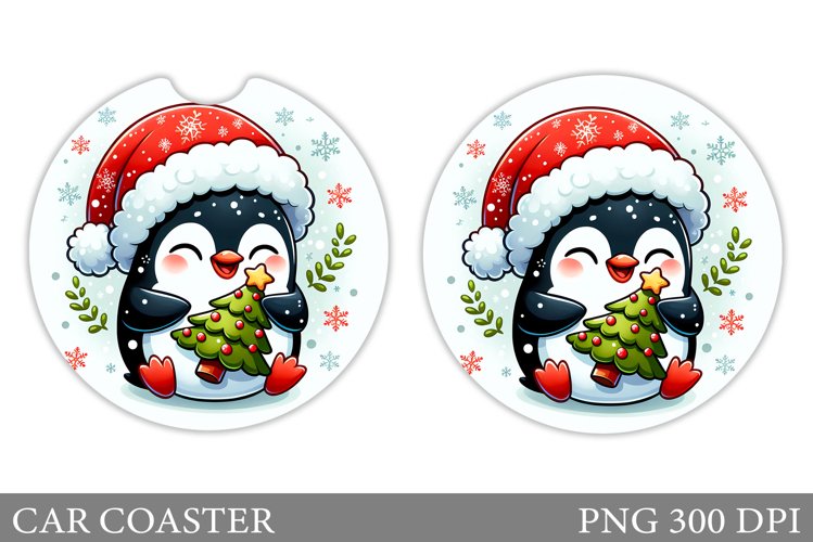 Cute Penguin Car Coaster. Christmas Car Coaster Design example image 1