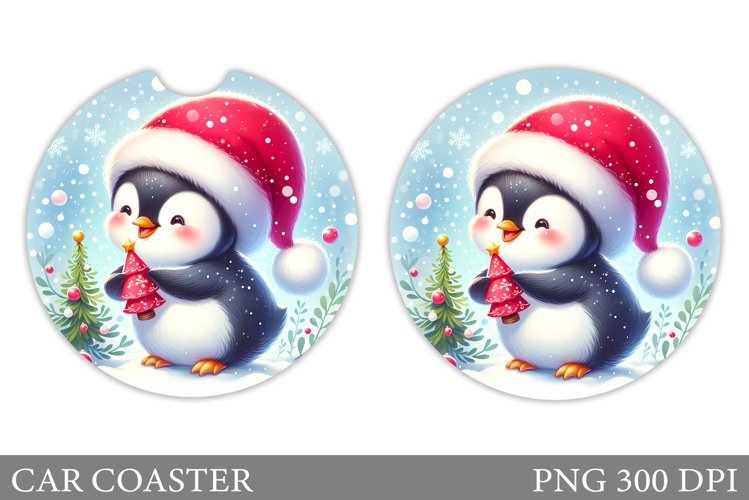 Cute Penguin Car Coaster. Christmas Car Coaster Sublimation example image 1
