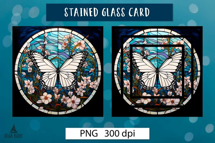 White Butterfly Stained glass card
