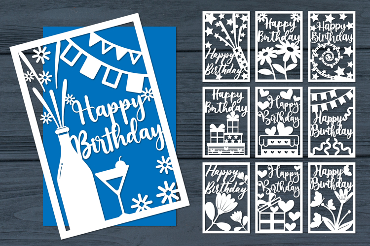 10 Happy Birthday Papercut Bundle, Birthday card