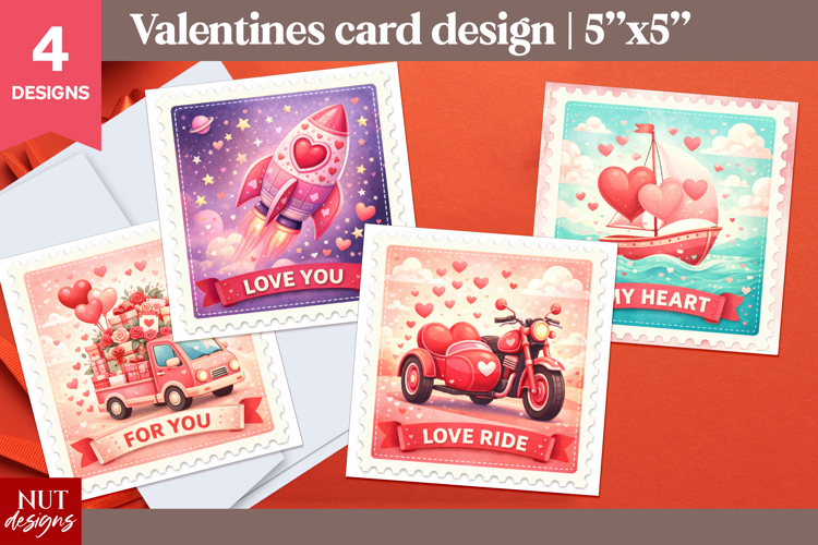 Valentine Card Hearted Transport Card Romantic Stamp card