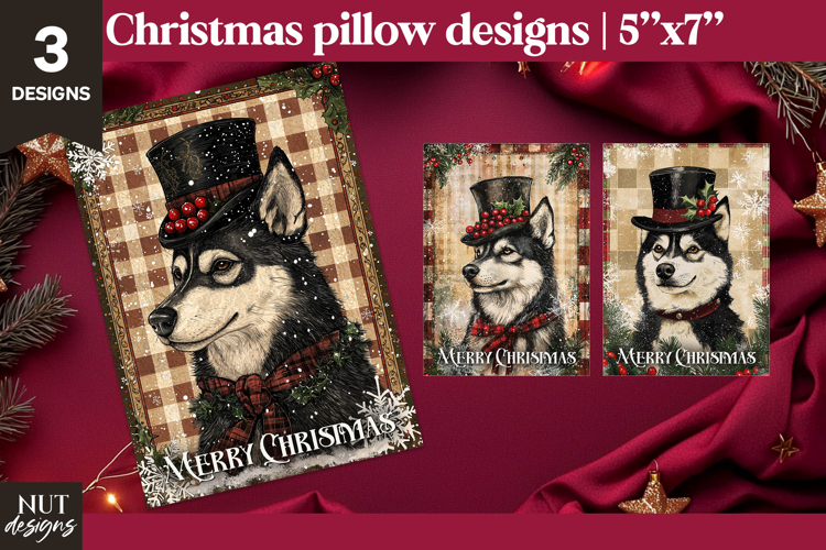 Cute Husky Dog Retro Christmas card Merry Christmas print