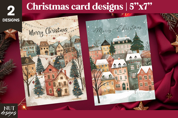 Vintage Christmas Village, Cute Houses Christmas card