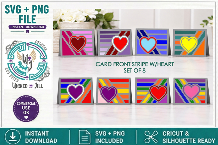 STRIPE HEART CARD FRONT SVG CUT VERTICAL 2 CRICUT SILHOUETTE