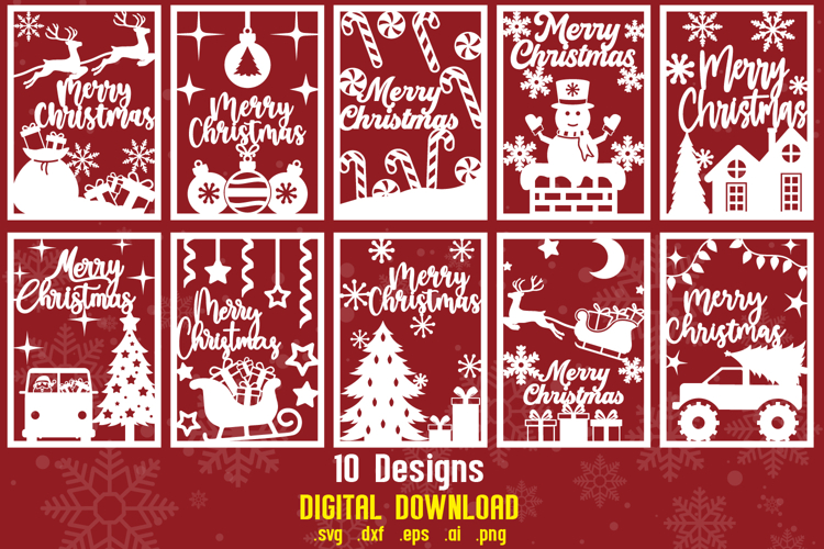 10 Christmas Papercut, Christmas card bundle