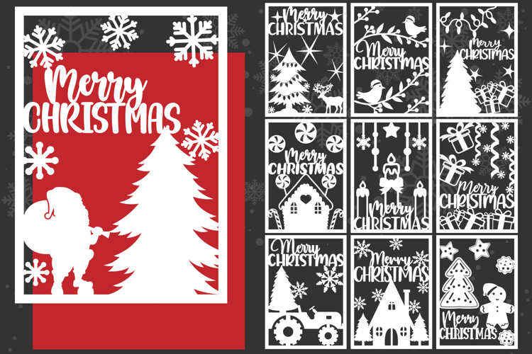 10 Christmas Papercut, Christmas card bundle, Christmas card