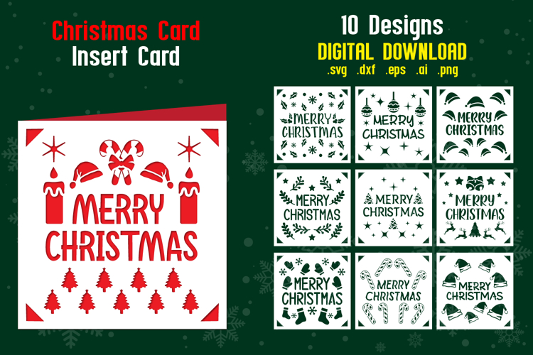 10 Christmas Insert Card, Christmas Papercut Bundle