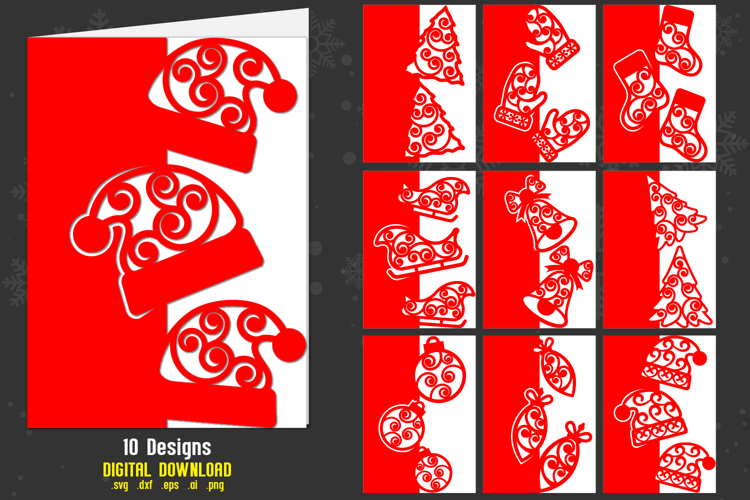 10 Christmas Papercut Card, Christmas Card Bundle