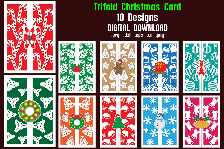 Trifold Christmas Papercut, Gatefold Christmas card Bundle