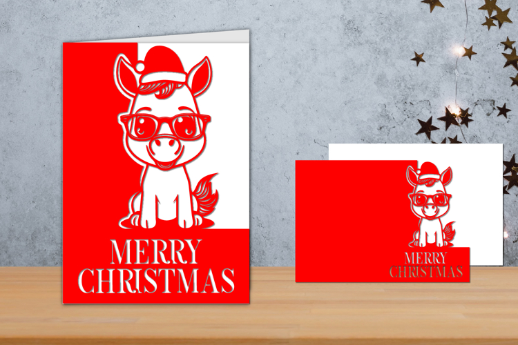 Christmas Card Papercut, Christmas card Template, Unicorn