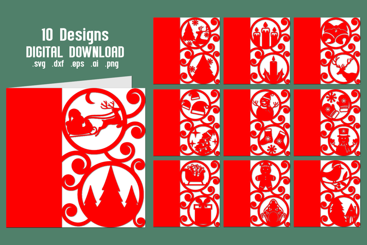 Christmas Card Bundle, Christmas Papercut Card