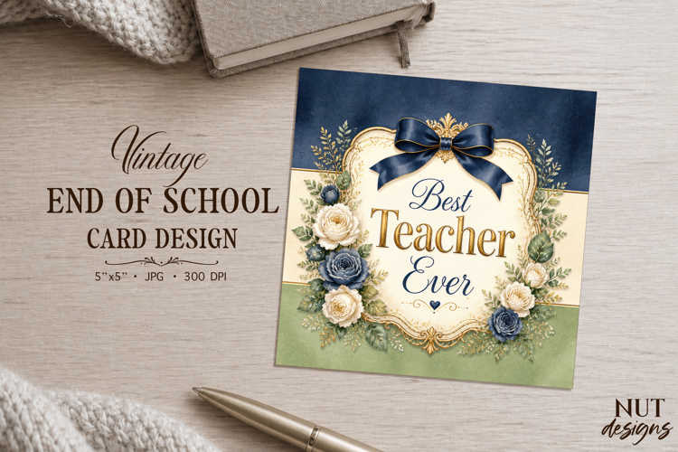 Vintage Card End of school Best Teacher ever card