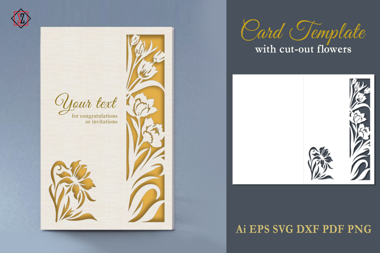 Card template with cut-out Flowers_2/ SVG Files for Cricut