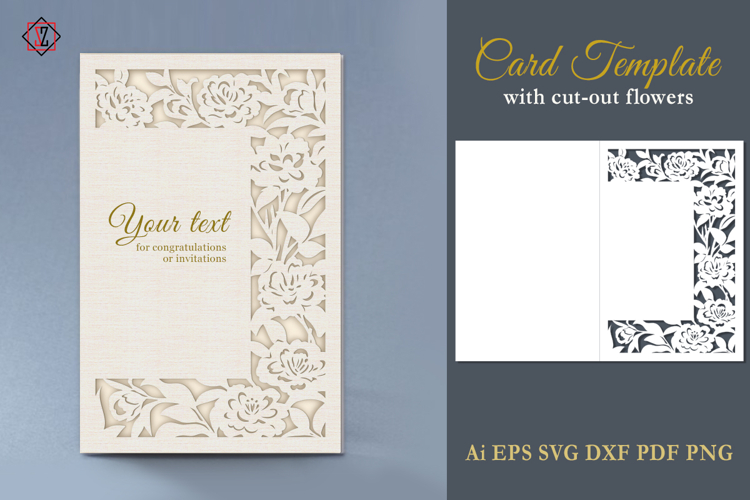 Card template with cut-out Flowers/ SVG Files for Cricut