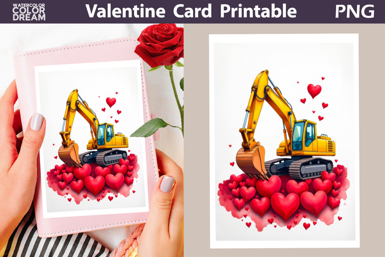 Excavator Heart Valentine Card | Happy Valentines Day