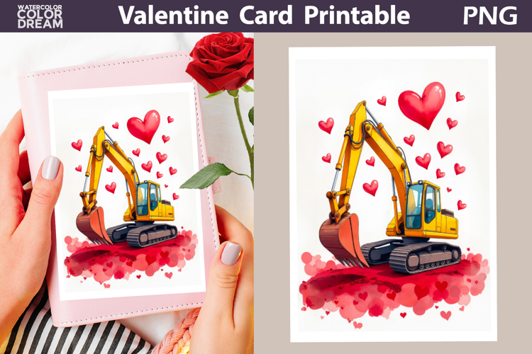 Excavator Heart Valentine Card | Happy Valentines Day