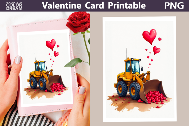 Bulldozer Heart Valentine Card | Happy Valentines Day