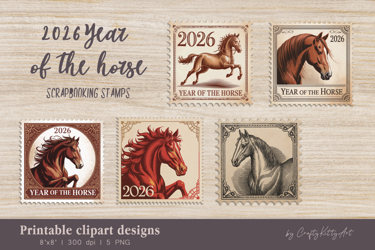 Year of horse clipart, Retro vintage Scrapbooking stamps art