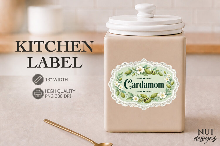 Vintage Cardamom Floral Kitchen Label Pantry Label example image 1