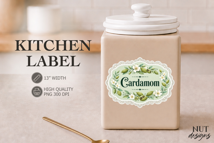 Vintage Cardamom Floral Kitchen Label Pantry Label