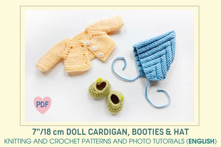 Cardigan, Booties & Hat for 7’’/18 cm Waldorf Doll