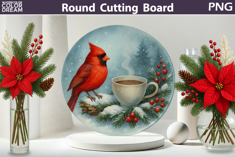 Christmas Cardinal Kitchen | Round Cutting Board Sublimation
